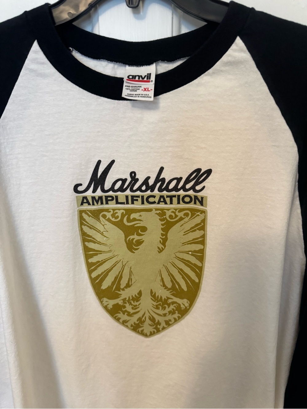 Marshall Long Sleeve Raglan Tee - White, Black & Gold Crest